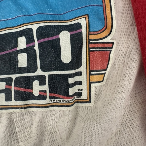 VINTAGE 1984 Robo Force 3/4 Sleeve Baseball Tee Shirt Size 7 White Red Kids - Picture 5 of 8